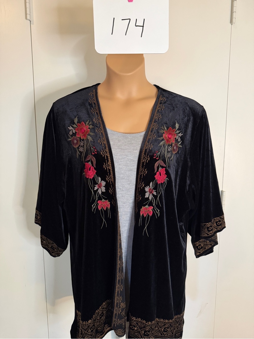 Black Velvet Embroidered Floral Duster/Swag.